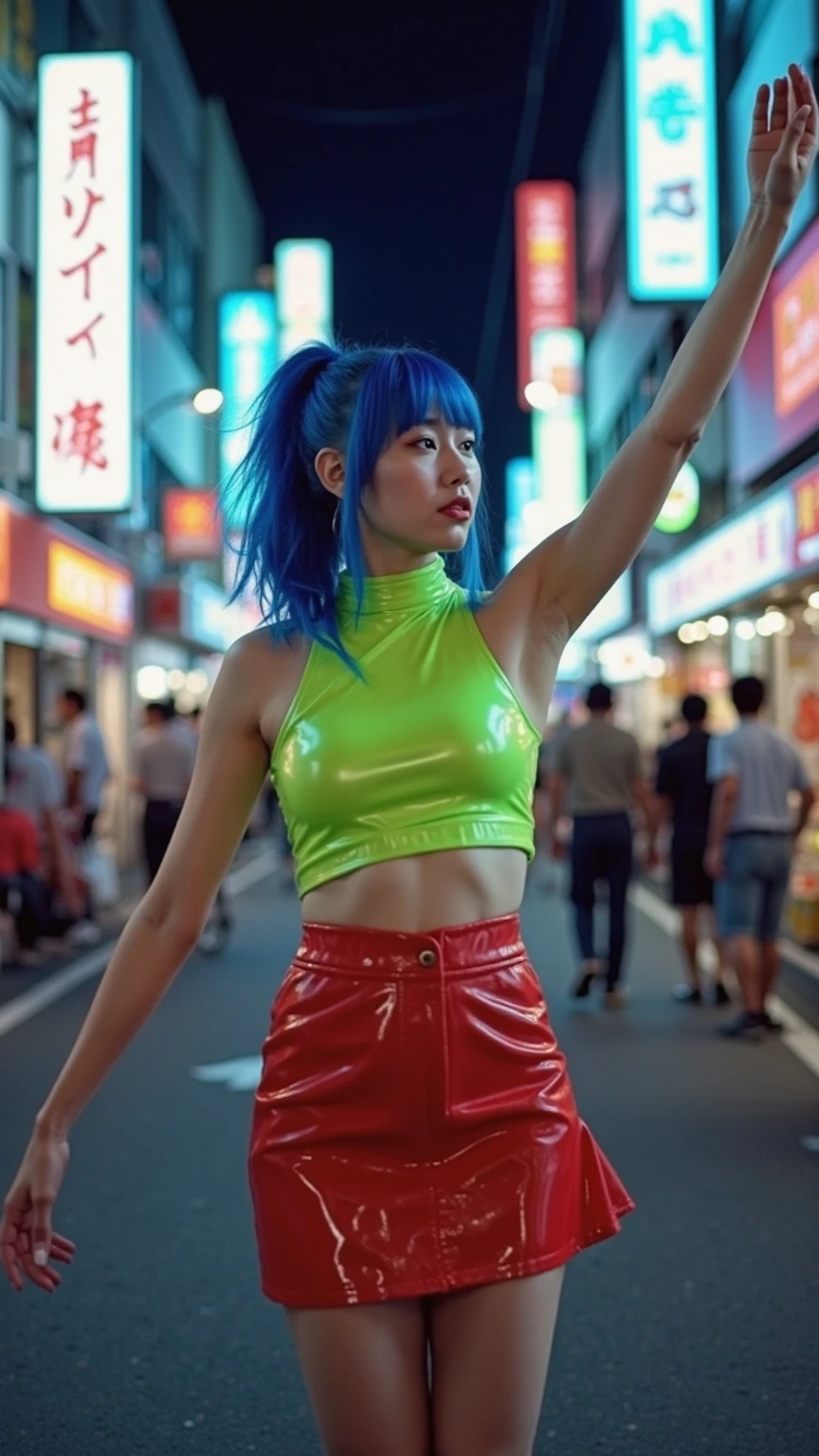 (masterpiece, highest quality, High resolution:1.4), wallpaper, whole body, One girl, Long Hair, (Blue Hair:1.0), (Black Hair:1.0), Green Eyes, Multicolored Hair, Gradient Hair, Small breasts, Turn to the side, yukata , Have a party popper, night, Hair Clip, bangs,