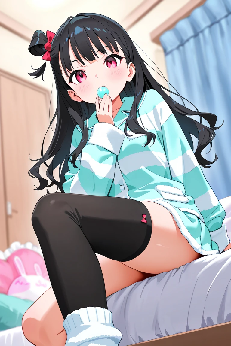 top-quality、​masterpiece、1girl in、kawaii、hi-school girl、a tumble、Sit on the ground with your legs open、Kamimei、Staring at me、A look of embarrassment、Pants are visible、Panties with a variety of patterns
