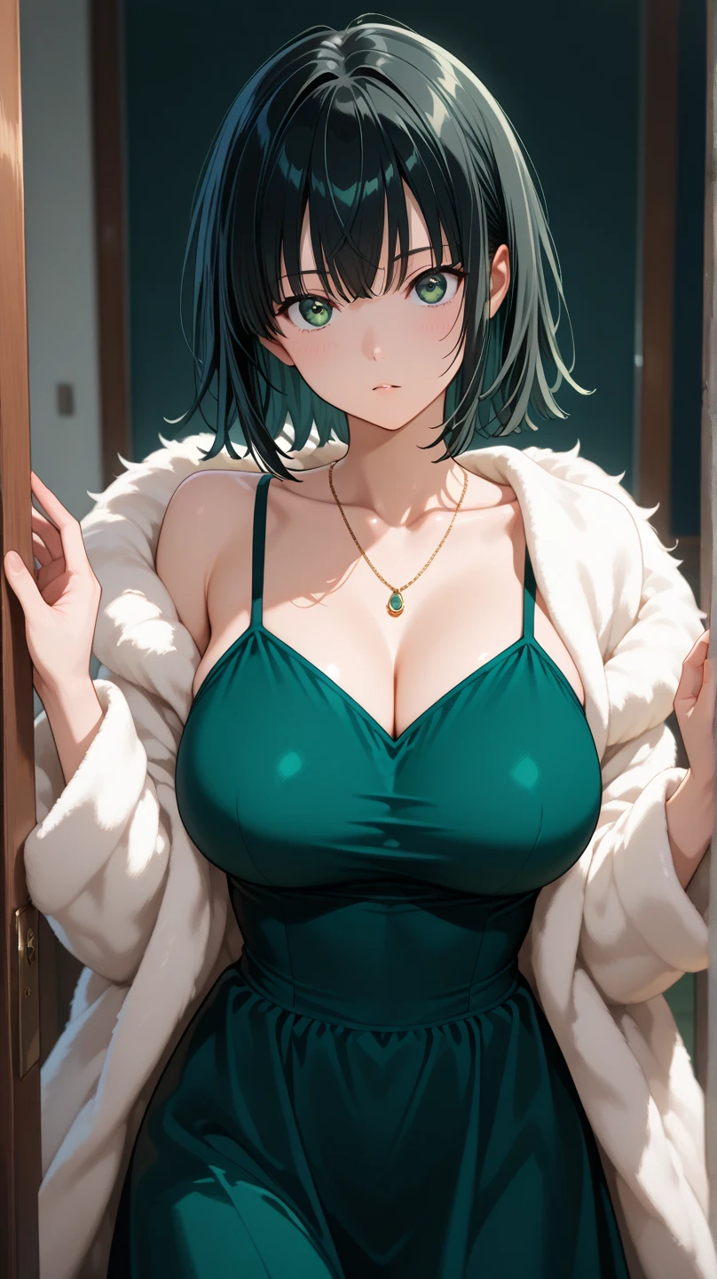 fubuki, fubuki, Dark green hair, Green Eyes, short hair, (Large Breasts:1.2),slender, good, panties, black good, black panties, Portrait Shot, Upper Body Shot, Face Focus, Close-up shot, only Upper Body Shot, break indoors, office, break looking at viewer, break (masterpiece:1.2), Highest quality, High resolution, unity 8k wallpaper, (figure:0.8), (Beautiful attention to detail:1.6), Bright room,Highly detailed face, Perfect lighting, Highly detailed CG, (Perfect hands, Perfect Anatomy), A proud smile