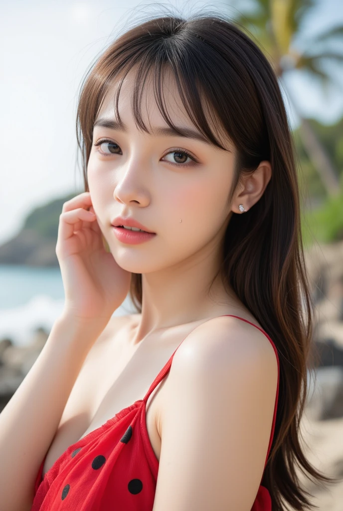 [[highest quality]]、{{8K}},masterpiece、[[ultra high resolution}}、(((white micro bikini))),,(Photoreal:1.4)、{{Raw photo}}、{{1 girl:double eyes:{glowing skin},{earrings}（,someone who looks at you calmly}, {Eyes like a goddess},{happiness:1.2)},,.((Beautiful coral and sea background)),,((Ultra realistic details))、portrait、{,very intricate details}、realistic light,,{Eyes shining towards the camera},,{Shining eyes shine}、{{Please raise your hand}},{{armpit}}、