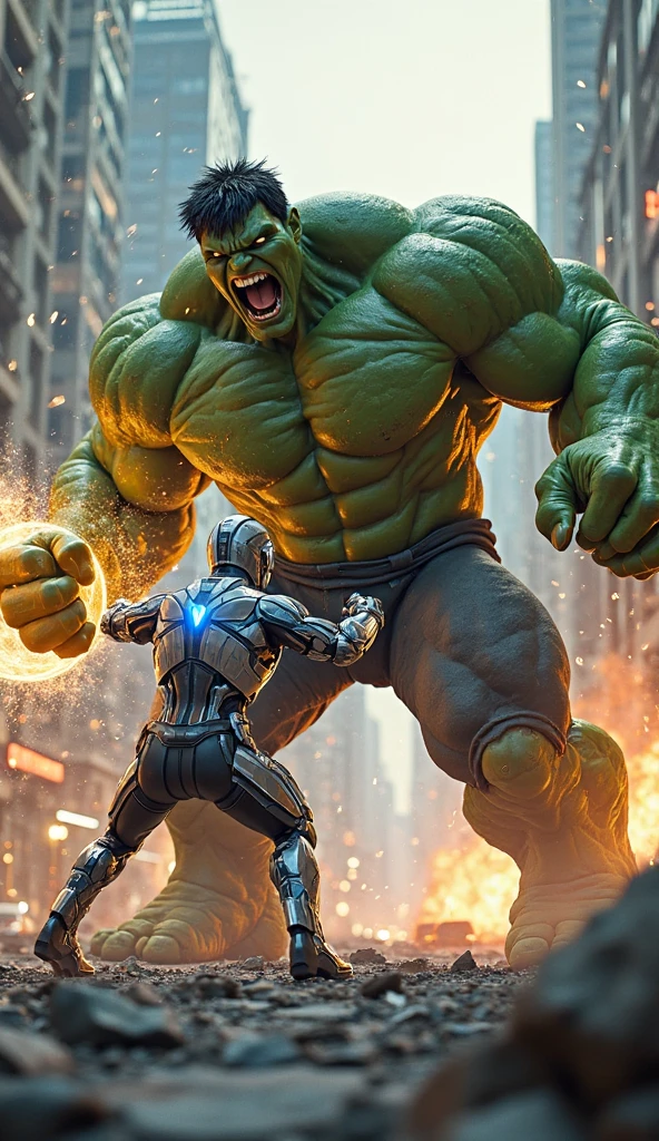 Robert downey jr in dr doom fighting with hulk