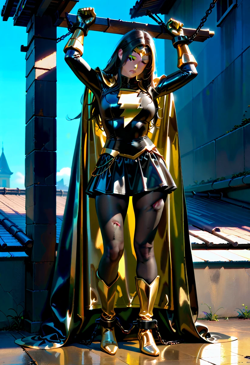 A tall and very youthful-looking woman with glowing yellow eyes, ((dark skin)), ((dreadlock black)), silver ange lips, ((medium breasts )), a voluptuous figure, and insectile characteristics, particularly on her legs and arms. She also wore all golden armor
looking at viewer with a naughty expression
gorgeous face no flaws, gold dress, full body