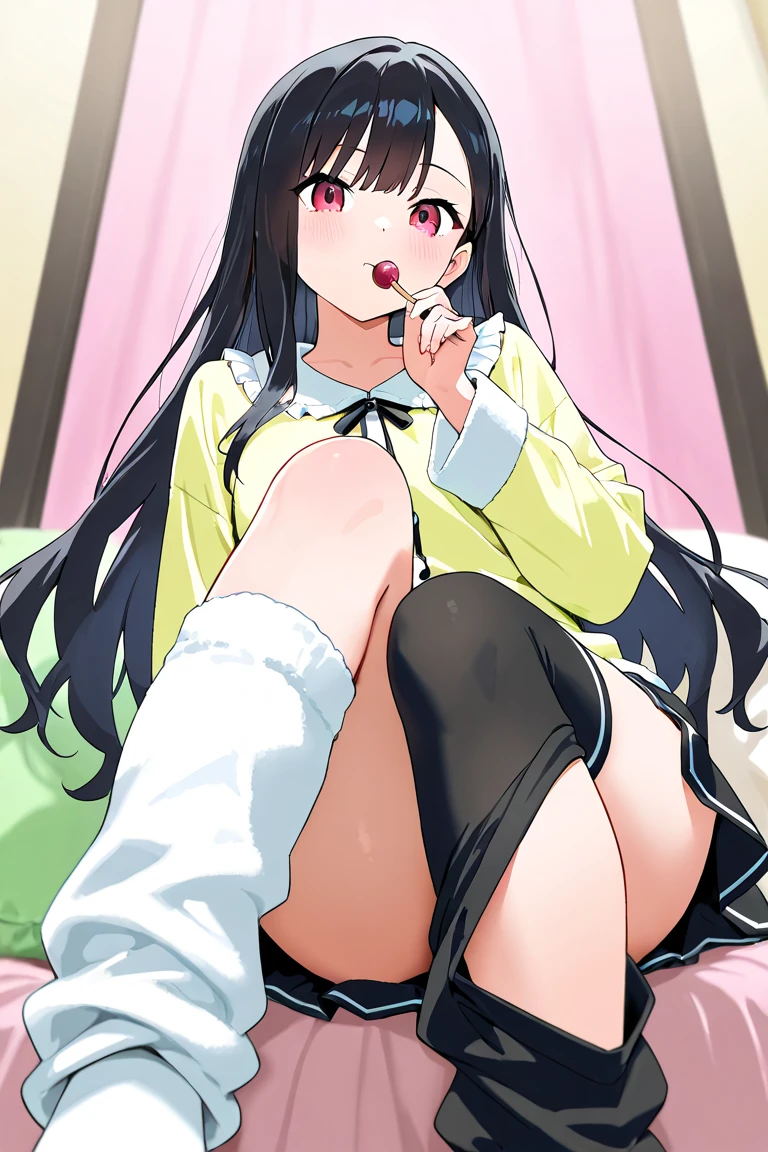 The woman has long black hair down to her waist, wears a cute pink hat, wears pink casual clothes and wears a fairly small skirt with white socks covering her legs up to her thighs, her expression looks like she is panicking and screaming, She is in the bathroom. Pregnant with an egg and the uterus produces white fluid and falls on the floor. and there are blackish green eggs around it