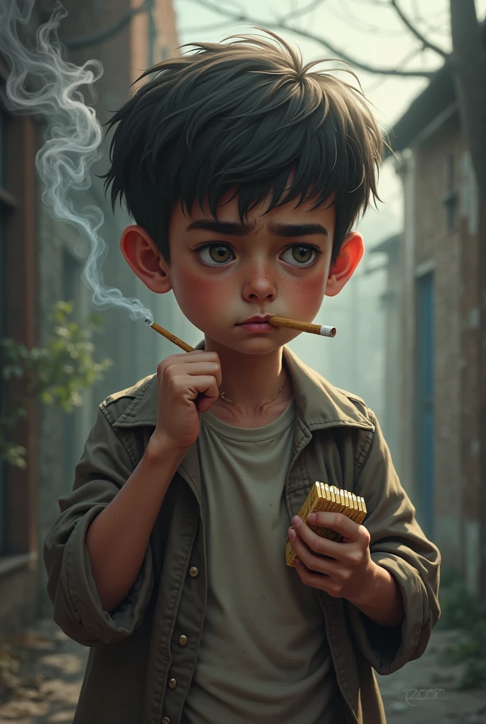 A American boy with a low tap cap with brown eyes a bape t shirt a little smoke that comes out of his mouth Without cigarettes and white skin in a car
