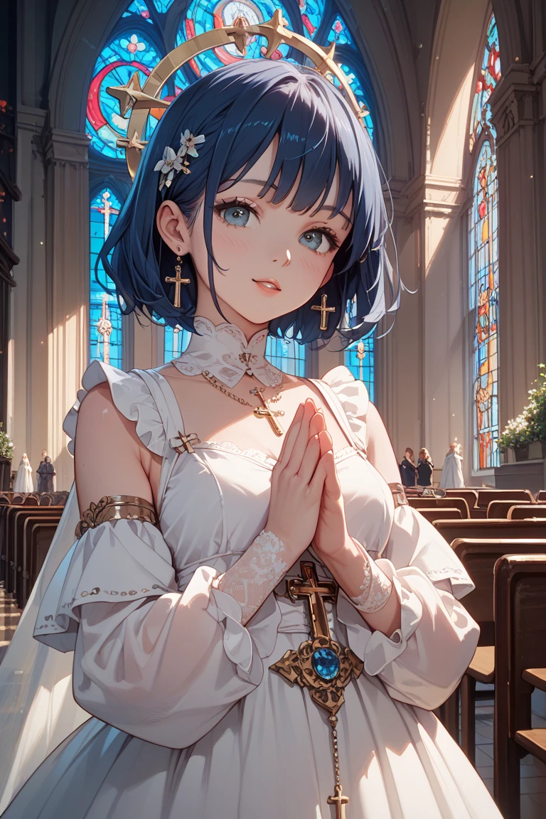 score_9, score_8_up, score_7_up, femboy, relaxed, (blush, embarrassed:0.5), short tunic, short hair, church village background,
