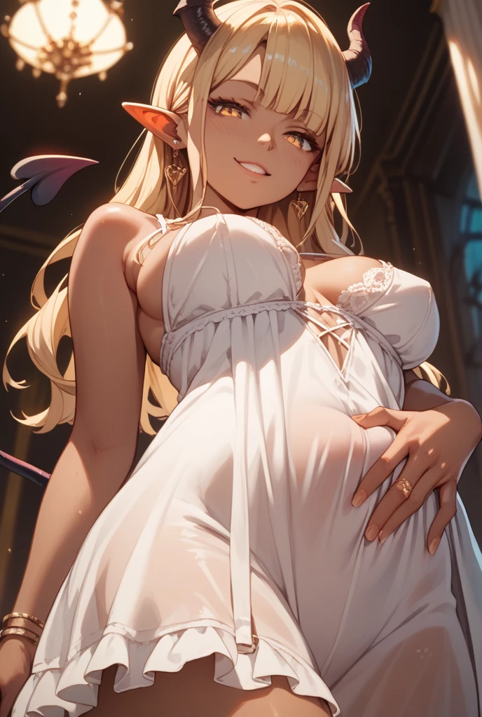 flat chests, nsfw, masterpiece, 1 girl, erect nipples, intricately detailed, topless, navel, bare shoulders, necklace, blonde, long hair, white skirt, angel wings, flying, extremely detailed, photorealistic, octane render, 8 k, unreal engine, bare breasts, puffy nipples, blue eyes, extending hand, sky, fantasy, enchanted, angel, bare stomach, sweaty, child, small breasts, flat chest, arm strap, full body, halo, wings, feathers, light, smiling, outdoors, bangs between eyes, hair ornament, white sarong, gold thigh strap