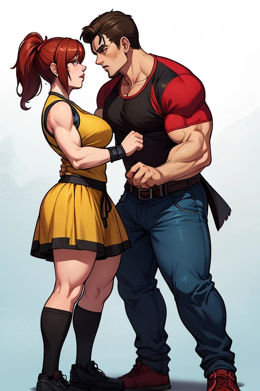(girl and boy:1), smiling, ((high resolution illustration)), ((extremely detailed)), ( young couple), Alya, Nino, Nino X Alya, (best quality,4k,8k,highres,masterpiece:1.2), ultra-detailed, realistic:1.37, HDR, studio lighting, extreme detail description, professional, vibrant colors, bokeh, (muscular female bodybuilder), detailed lips, strong embrace, romantic scene, intimate moment, intense passion, athletic bodies, fitness couple, gym background, muscular definition, sculpted muscles, sweat glistening, powerful kiss, muscular arms, loving couple, bodybuilding lifestyle,dark hair boy kissing his big muscle girlfriend, skinny brown eye's boy, and a big muscle dark brown hair.
