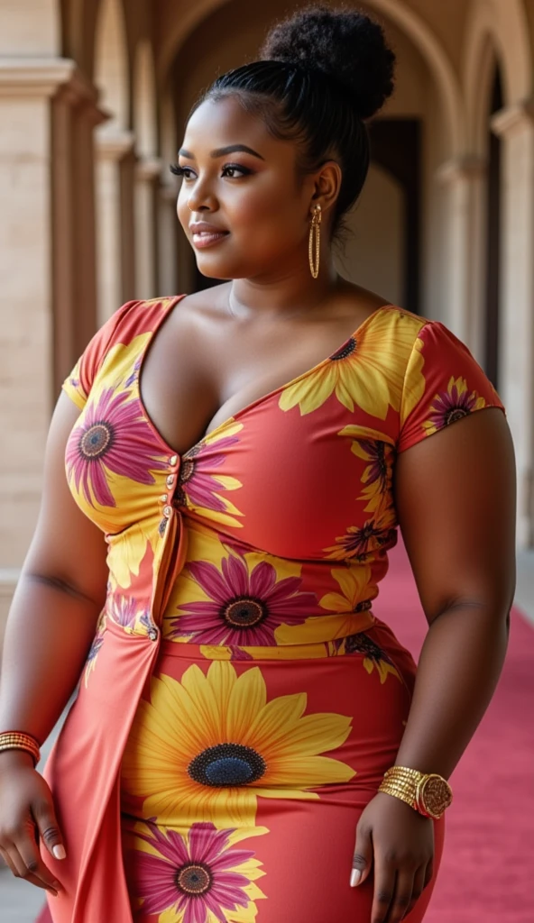 20yo in school school photo in school masterpiece, (photorealistic:1.4), best quality, beautiful lighting,Eleanor indian Woman 20yo Old Big Breasts Plus Size Model lipstick Bun lHair Bun Hair Hair Lifts Skirt Up Raised Skirt, wearing Sexy Floral Print Satin Slip Nightdress.