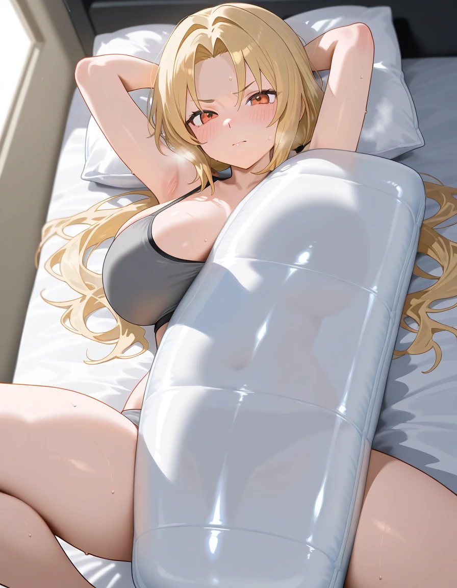 1 girl, the best, masterpiece, HD, (whole body), Symmetrical, alone, (whole body from head to toe), ((moro liberation front)), Slingshot bikini, unrealistic, (( camel toe)), ((((translucent bikini)))), ((((translucent)))), ((((transparent)))), (((transparent clothing))), whole body视图, Gaze towards the camera, ((Isometric pillow diagram)), ((dakimakura)), (Lying in bed),Physically based rendering, beautiful women, Perfect body, Smile, bedroom, Giant breast, barefoot, toe