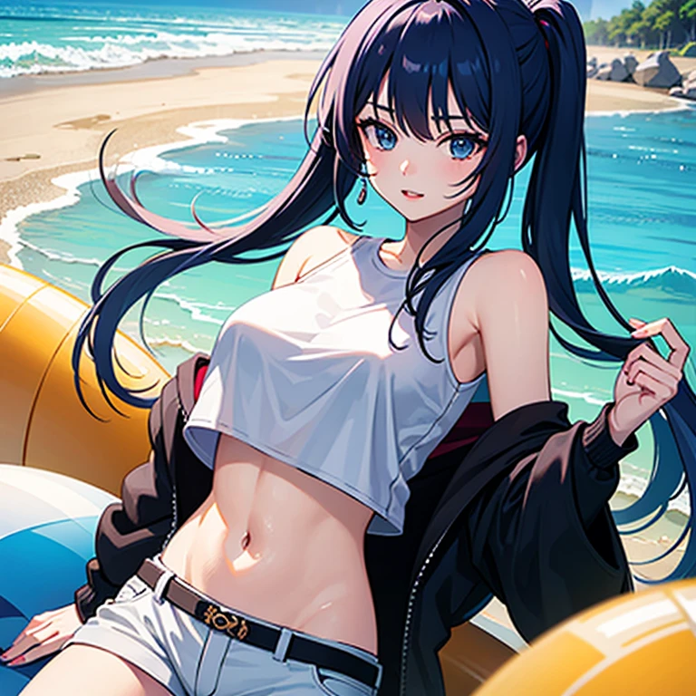 ランダムなSwimwear,,Blushing、Black Hair、ツインテール、Pale orange eyes、Head to toe full body、Blushing、Embarrassed look、Composition from the front、A view from slightly below、school swimwear、Acme Face、Random pose、, 、nsfw、Highest quality、1 girl、solo、Ocean、Sandy Beach、Sexy pose、Random pose、Blushing、Wet、Embarrassed、I can see half of my 、、ワンピースSwimwear、(Strap slip:1.3)、Swimwear