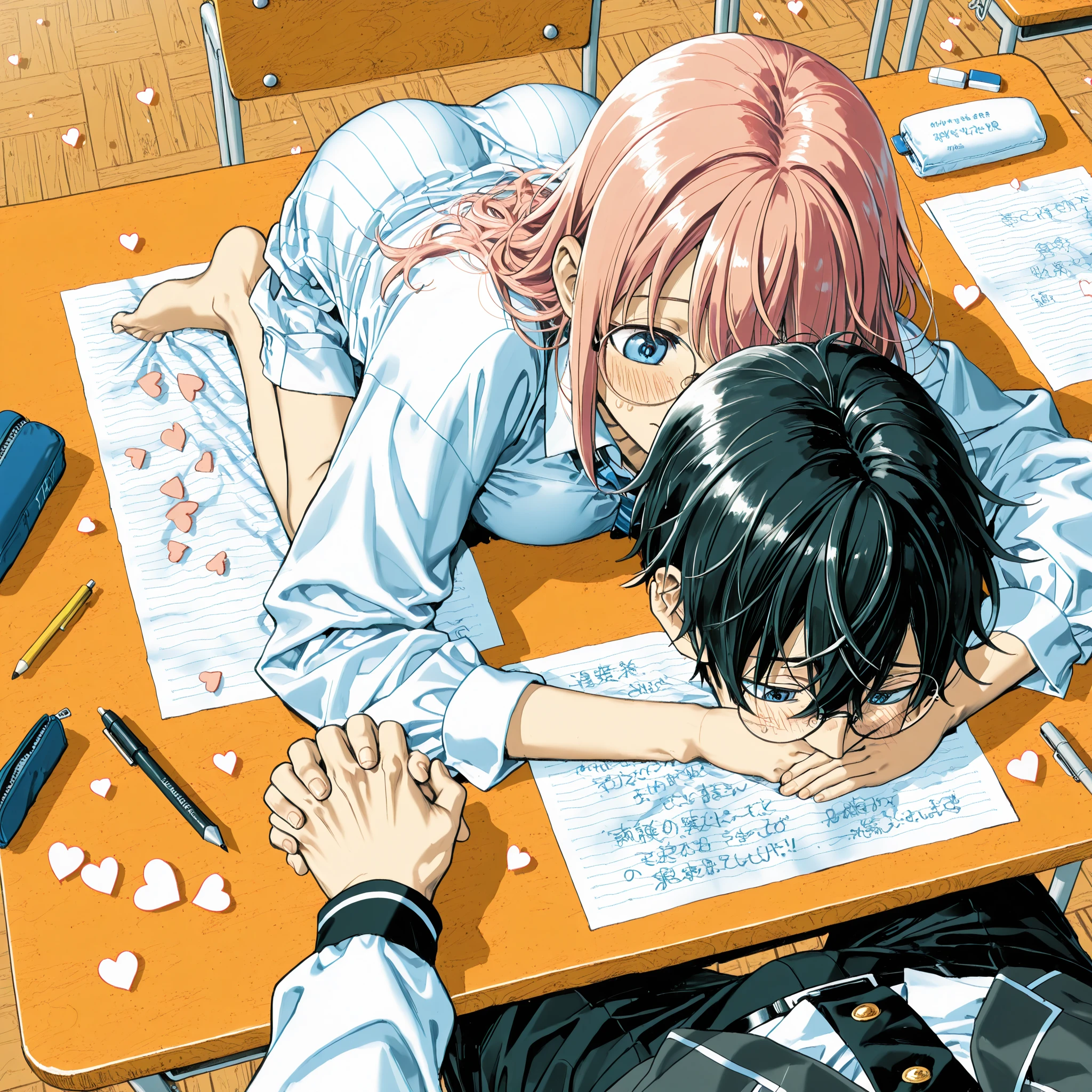 (best quality:2.0), (masterpiece:2.0), (super fine illustration:2.0), (beautiful artwork:2.0), (anime screencap:2.0), (official art:2.0), (DOF:1.0), (in the library:1.0), (pulled detailed cotton flower printed dirty panties:1.0), (a 20yo man:1.0), (a man wears business suit and puts on business shoese:1.0), (a man lies on one's back:1.0), (a girl is angry:1.6), (a girl is straddling on a man:1.0), (full body:1.0), (HSGα:1.0), (a 18yo cute girl:1.5), (long skirt:1.0), (dark blue skirt:1.0), (pleated skirt:1.0), (school uniform beige blazer:1.0), (red necktie:1.0), (loafers:1.0), (black socks:1.0), (ideal ratio body proportions:1.5), (lanky:1.5), (tall:1.5), (slender:1.5), (small breasts:1.5), (smaller face:1.5), (tareme:1.0), (detailed beautiful eyes:1.0), (detailed beautiful face:1.5), (glowing black eyes:1.0), (long hair:1.0), (brown hair:1.0), (looking at viewer:1.6)
