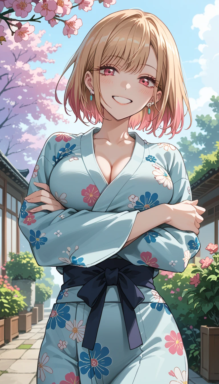 (((kimono))), Naughty underwear, ((Slender figure)), Pink hair color, short-hair, The highest image quality, hightquality, high detailing, 超A high resolution, 8K, depth of fields, Cinematography, intricate detailes, Elaborate, meticulous, Magnificent, Maximum Detail, Extreme beauty