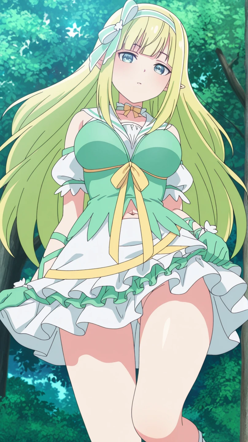 1 girl, Portrait of Cecilia, Blonde hair, Tailbone Length Hair, Green Eyes, Red bow tie, Green pendant, Two steamed buns,vaginal,torn clothes,legs,masturbation,no,bra,white pantyhose,topless,bdsm,piercing,cum on breasts,blushing,shy,angry