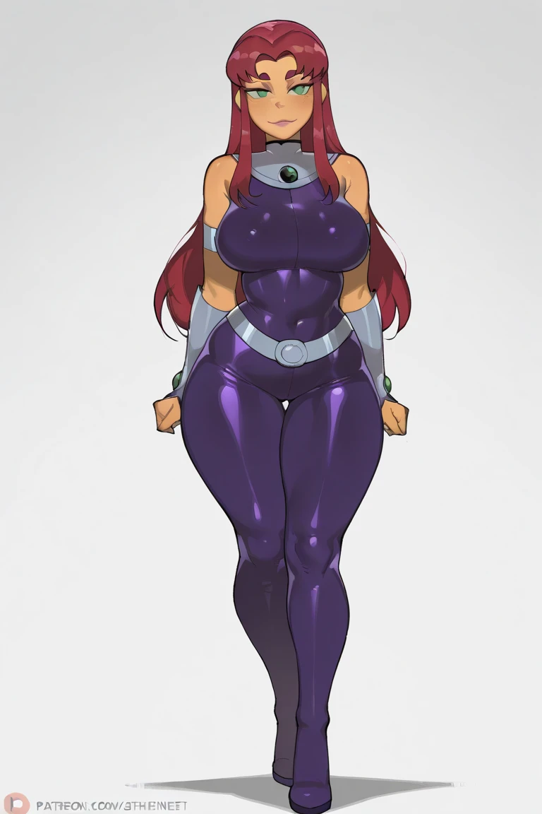 masterpiece, Highest quality, High resolution, 1woman, Close-up of a woman with long purple hair, Brown eyed woman, solo, Big Breasts, had very large breasts, Made by Anime Artist Studio, Boobs, clothing:Purple leotard, A woman is standing, leotard with an purple, Anime Style, Muscular Woman, feminine and muscular, Skin-tight leotards, tall, High school girls, Adult sex appeal, Wore pantyhose, Anime dick!!!!, Skin tight pantyhose, leotard top with an tank top, leotard bottom with an high leg,pantyhose with an brown, Bare shoulders, Bare Arms, Leotard and pantyhose only, Cowboy Shot, looking at viewer, Female focus,
