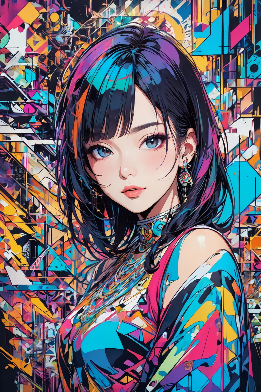 (masterpiece、Highest quality、Highest quality、Official Art、beautifully、beautiful:1.2、(One Girl:1.3)、Glitch Art、(Digital Distortion)、Pixelated Fragments、Data Corruption、Colorful Noise、visual confusion、Contemporary aesthetics、Runaway Light and Electricity、Atmospheric swimsuit、vapor、cigarette、A whirlpool of chaos and madness