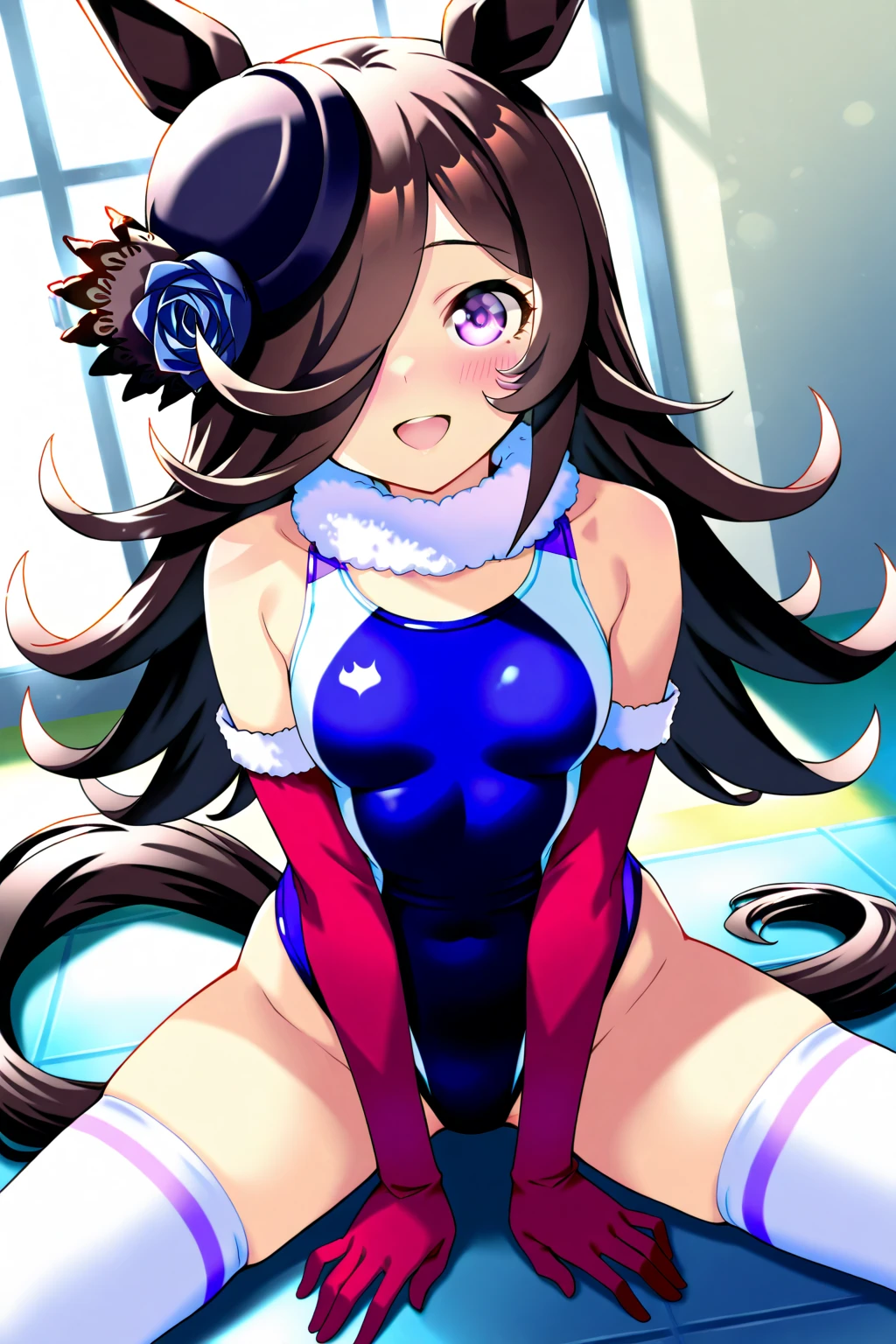 masterpiece, best quality, <lora:yukikaze:0.8>, 1girl, solo, looking at viewer, taimanin yukikaze, yukikaze,breasts, elbow gloves, outdoors, one-piece tan, nude, navel, nipples