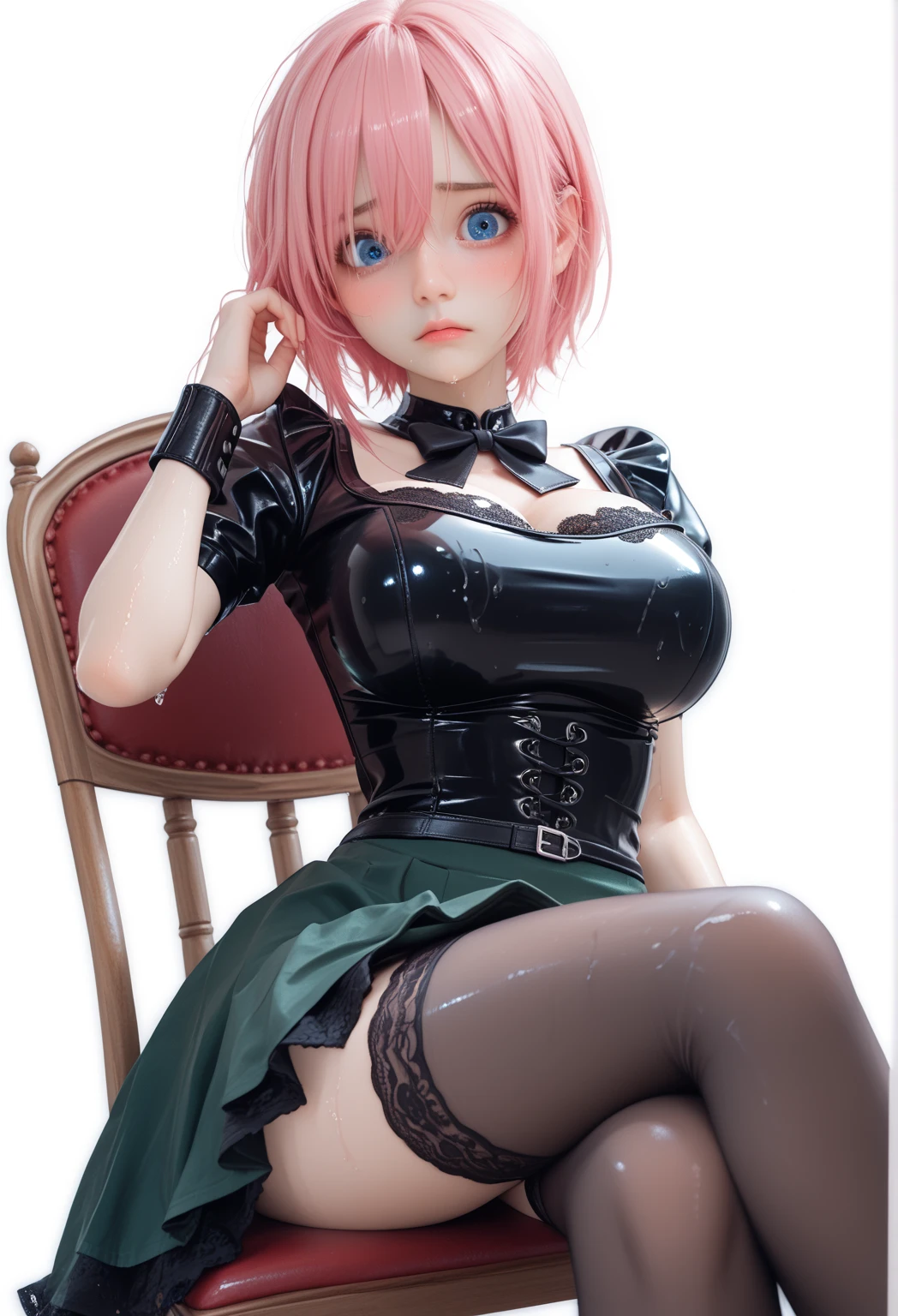 Koneko Siempre (DxD), 1girl, cana, pelo corto, (Uniforme de Koneko:1.4), Uniforme escolar, Camisa blanca, falda, falda roja, cinta negra, Obra maestra, Black corset, hasta la rodilla, Calcetines negros, En pie,