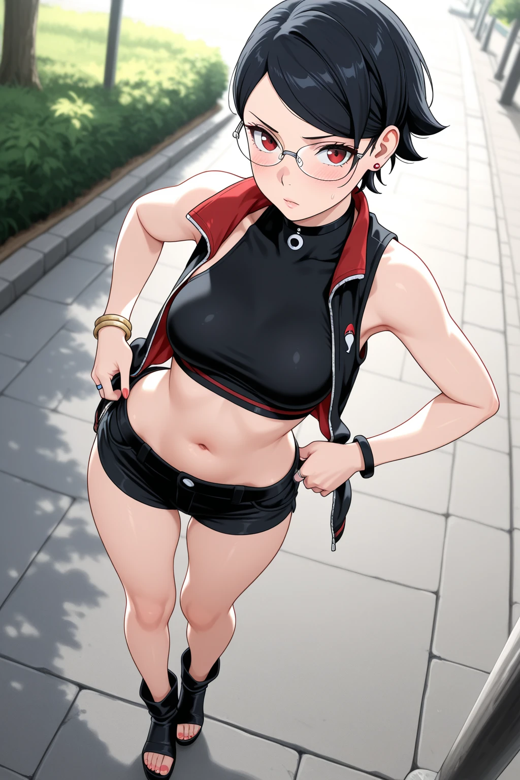 Little sarada tirando selfie, downblouse, decote grande mostrando o bico dos peitos, calcinha preta, seios pequenos, ahegao face