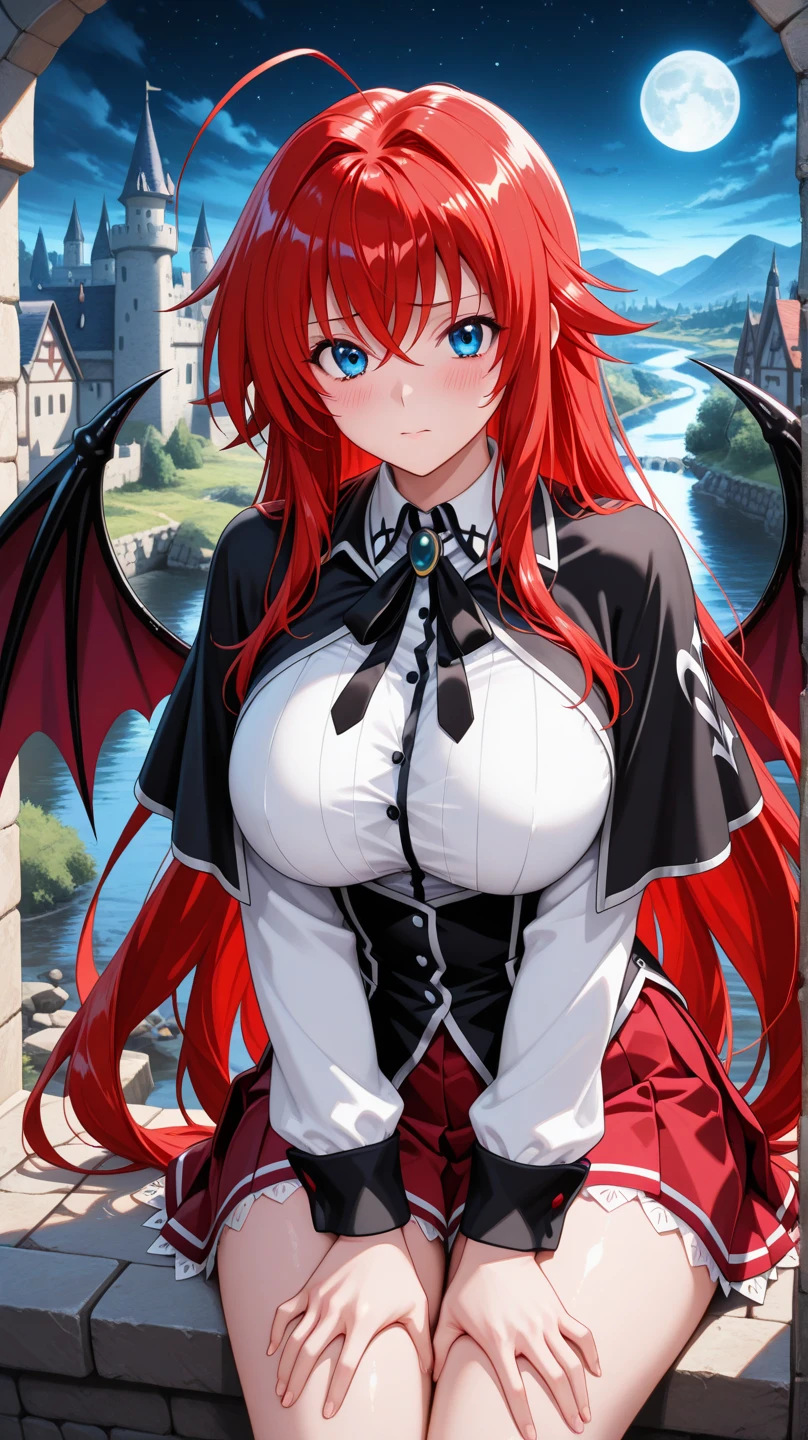 ((1girl, solo)), ((rias gremory)), black wings, low wings, feathered wings, beautiful body, (perfect , perfect body, perfect hands, perfect legs), nice hands, natural proportions,  body, (:1.3) BREAK 

((extremely detailed face)), (blue eyes:1.2), (beautiful detailed eyes:1.6), (realistic pupils, realistic iris:1), expressive eyes, ((looking at viewer)), (clear eyes:1.3), (hyperrealistic:1.2), (detailed skin texture:1.2), smooth skin, (red hair:1.5), ahoge, long hair, hair between eyes, (detailed lips:1.2), (attractive lips:1.1), (glossy lips:1.1), ((smile)), (parted lips), perfect face, perfect eyes BREAK

revealing clothes,  shoulders, cleavage, detached collar, stomach, navel, pelvic curtain, groin, thighs, thighlet, armlet, gold trim BREAK

(masterpiece:1.5), anime-style, top quality, best quality, (beautiful and aesthetic:1.2), (ultra detail:1.5), Ultra-detailed depiction, Ultra-precise depiction, extremely detailed 8k illustration, high resolution, (highly detailed shading:1.2), (realistic lighting:1.4), perfect lighting, vibrant colors, dynamic tones, striking hues, 8k, absurd resolution, perfect shadows, hdr, UHD, ambient lighting, realistic, ultra-realistic, photo realistic, highly detailed, rich detail, luminous colors, fine texture, intricate design, professional illustration, (soft light:1.2), (illustration:0.7)