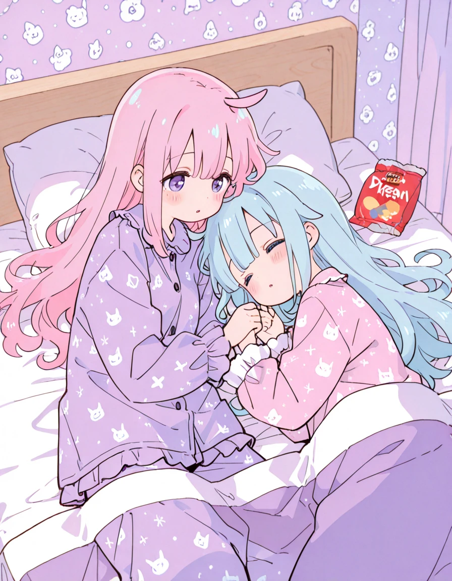 Little、cute、Soft and fluffy、Heartwarming、pastel colour、Sleeping between macarons on a macaron blanket、Rainbow Fractal Art、sleepeace,