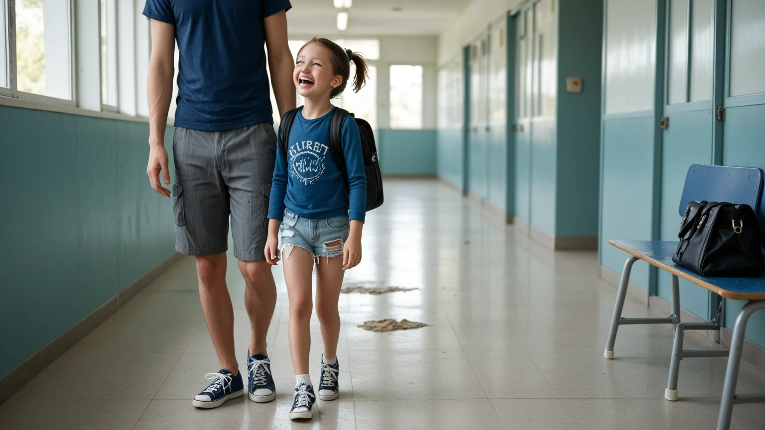 Beautiful woman straddling a male elementary school student