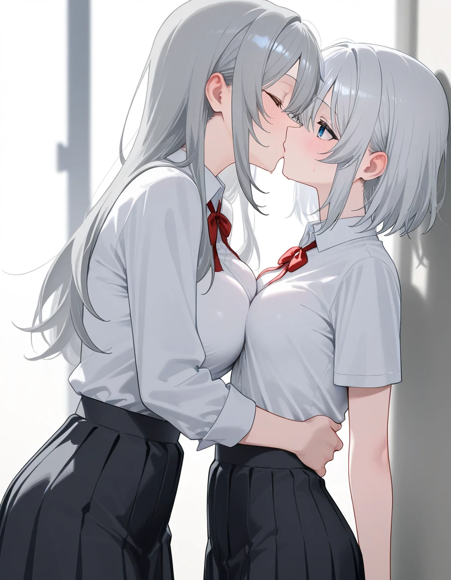2 naked girls, 2 people only in the bathroom stall, wet pussy dripping with pussy juices, completely naked in a school bathroom stall with another girl making out, girls kissing each other intimately, hugging and kissing each other, doing risky things to another girl inside the school bathroom stall, side view, captured from the side, masterpiece, eyes closed kissing