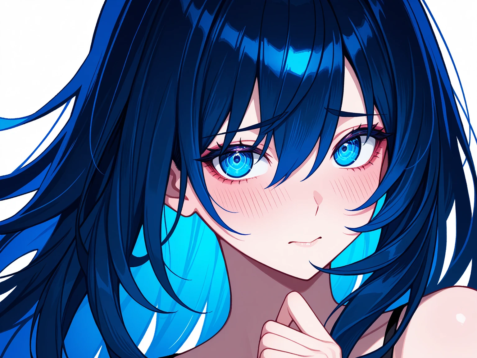 1girl, portrait, realistic, naked , sidelighting, wallpaper, nsfw, blue hair, blue eyes,