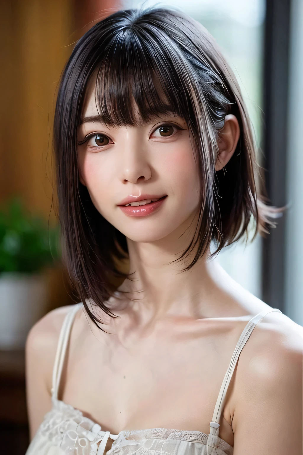 (Tabletop, Highest quality、Very attractive adult beauty、Add strong highlights to the eyes、Look closely at the camera:1.4、A beautiful woman with mature charm、Ideal body type、Perfect Anatomy、Short brunette bob、Shiny Hair、Lip gloss),One Girl, alone, 明るい茶色のShiny Hair, scarf,Realistic, Looking at the audience、Please tilt your head a little, Bright colored crystal light blue eyes, 短いShiny Hair、 chestの中央に穴が開いた白いタートルネックの服,chestの真ん中に丸い穴が開いたセクシーな白いタートルネックのニットセーター、 lips, Lip gloss，prohibit, Upper Body、Big eyes、eyelash、Face is a little red、Embarrassing)、((Italian road system in winter))、((Short hair with bangs、Big eyes、Give students a very strong highlight、{Huge|big|Hugeな|Mega} chest:1.4、very bigger chest、Gazing at the audience、Very beautiful beauty、Listen carefully、Long neck、Laugh a little、Beautiful Teeth、Laughing with your mouth open、Heart-shaped pupils))、28 years old、Very cute supermodel、