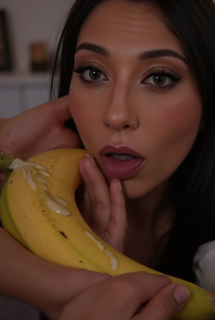 Wonderful girl naked blowjob a banana