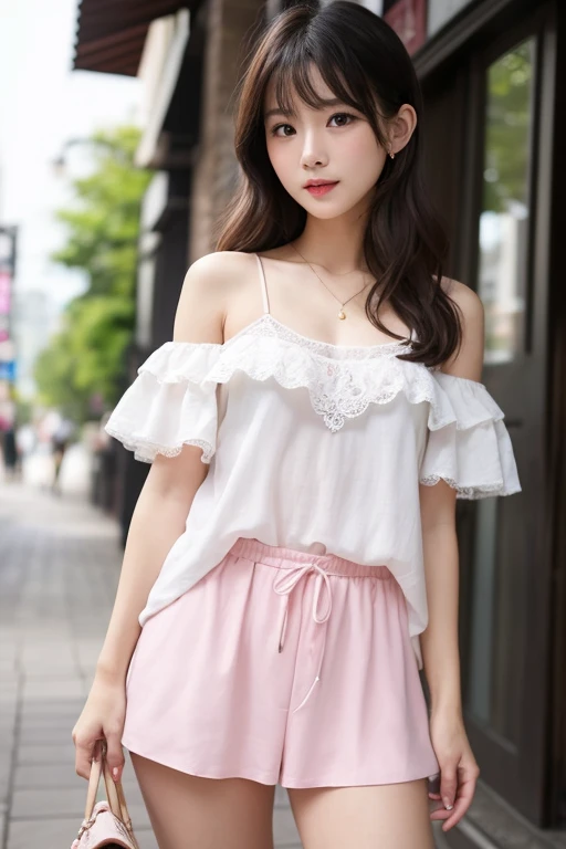 woman wearing summer clothes。looking at the camera