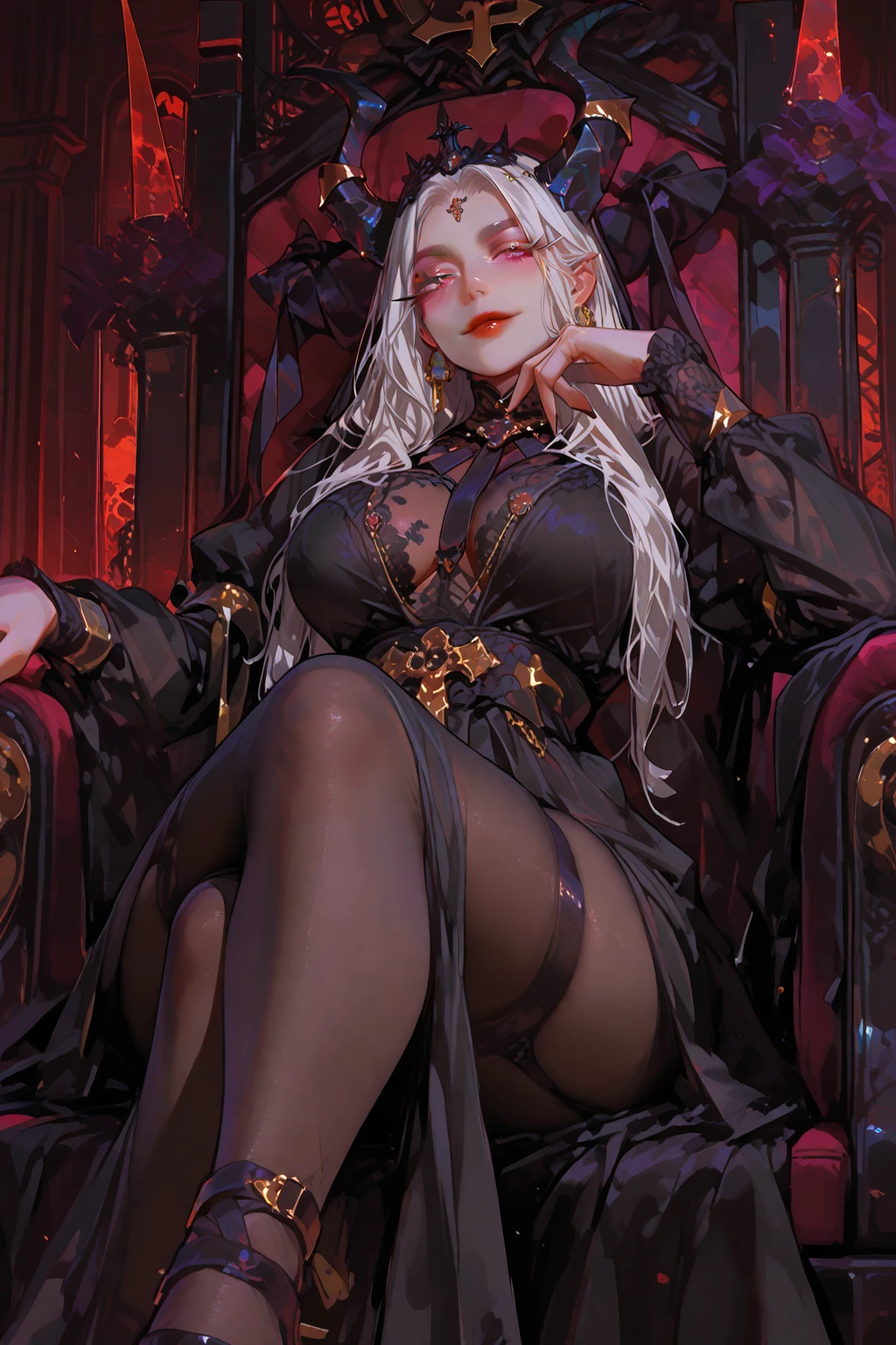 Official Art, Unity 8k wallpaper, super detailed, beautiful, beautiful, masterpiece, best quality, super detailed texture, asymmetrical aesthetics,
dark, epic, atmospheric, mysterious, taboo, art, victorian, decoration, intricate, silverwork, supernatural, costume design, lace embellishment,
1 girl, blindfolded, upright, black stockings, elegant manners, conservative clothing, sexy, full body composition