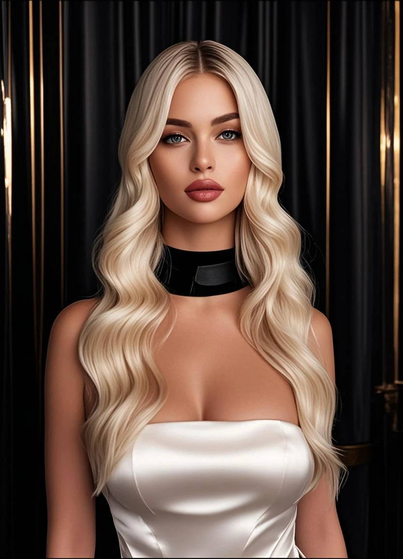 lady gaga with Versace floral print dress, 4K texture, long hair, high quality, extravagant hairstyle, original album cover, 8k image, futuristic, high image quality, at night, hair accessories, very realistic and defined face