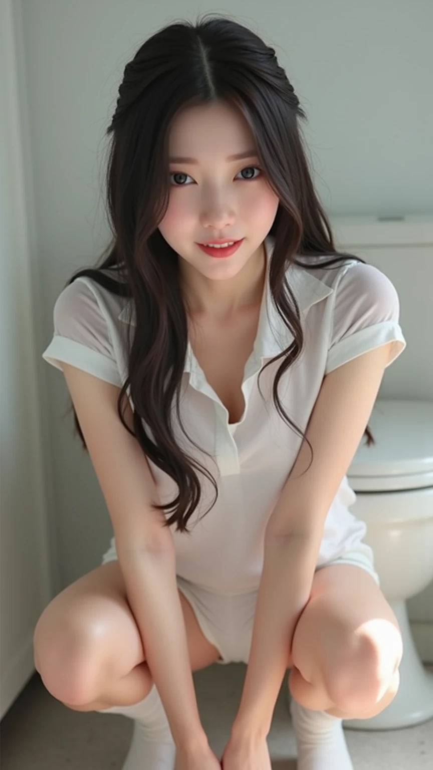 Unbelievably beautiful japanese girl, junior high school, (have a vaginal sex , Please insert penis into your pussy:1.3), neat and clean face, baby face, emotional happy smile face, A kind smile, pulled back ponytail hair, 15 years old, (Best Quality, 8K, master piece :1.3), (gleaming skin, Shiny hair:1.4), master piece, Best Quality, (Ultra-detailed), wet and see-through camisole, school