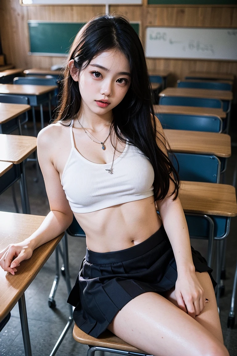 girls、学校のclassroom、1 female, make out, (shiny big), (bangs), (sweaty: 1.3), background blur, 20 year old woman photo, ピンクのpantiesー, (レースのpantiesー), sitting, pantiesショット, spread your legs, classroom, socks, black hair, shirt, blurry, blurry背景, knee high, bra、panties、 loafers, realistic, lips, brown eyes,Dark blue pleated 、panties, Landscape, brown shoes, masterpiece, highest quality, Super detailed, after school school, sitting on classroom chair and spreading your legs, angle from below, Glossy skin, shiny skin, shiny skin, layer cut,ピンクのpanties、Bend your knees and open your legs wide、perfect limbs、lure、ecstasy、raised pubic bone、ふっくら大陰lips、sailor suit、perfect limbs、anatomically correct body、Masturbating、put your fingertips on your crotch