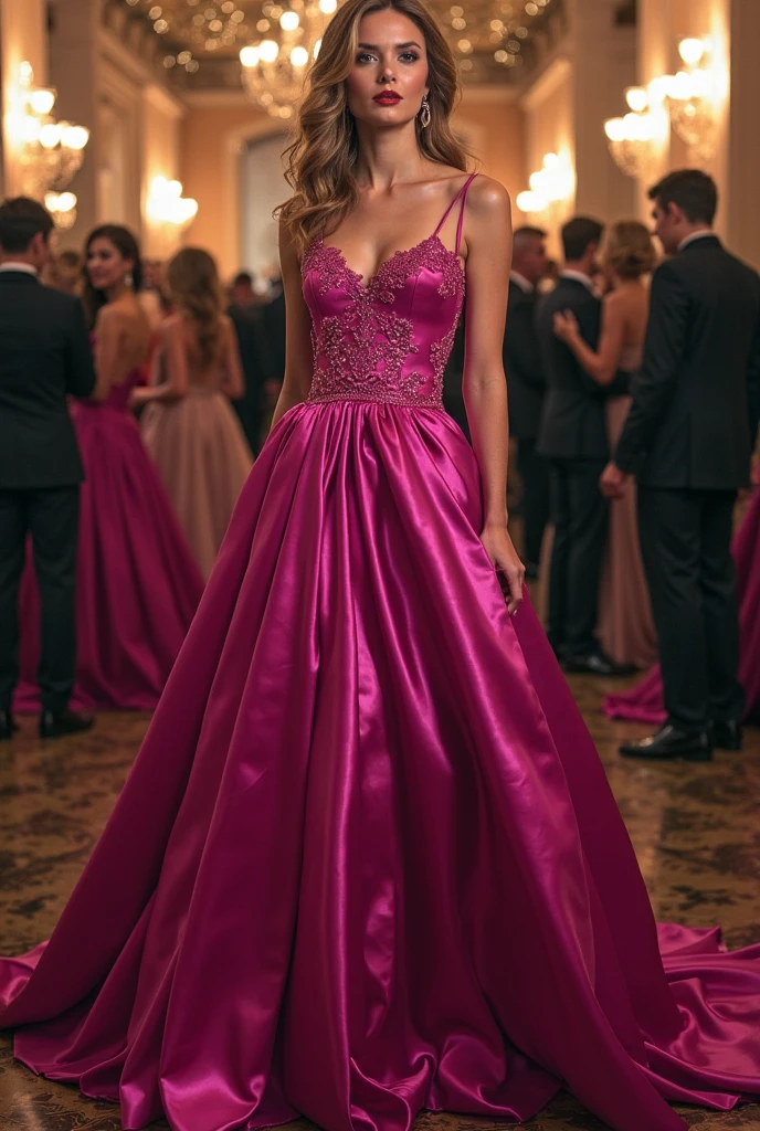 Fuchsia princess cut dress with rhinestones