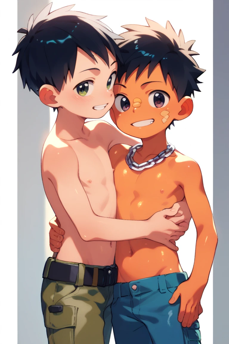 Nsfw, NUDE,Big beach ball swimsuit、 Black Hair、Bob、Little Boy、Embarrassed face