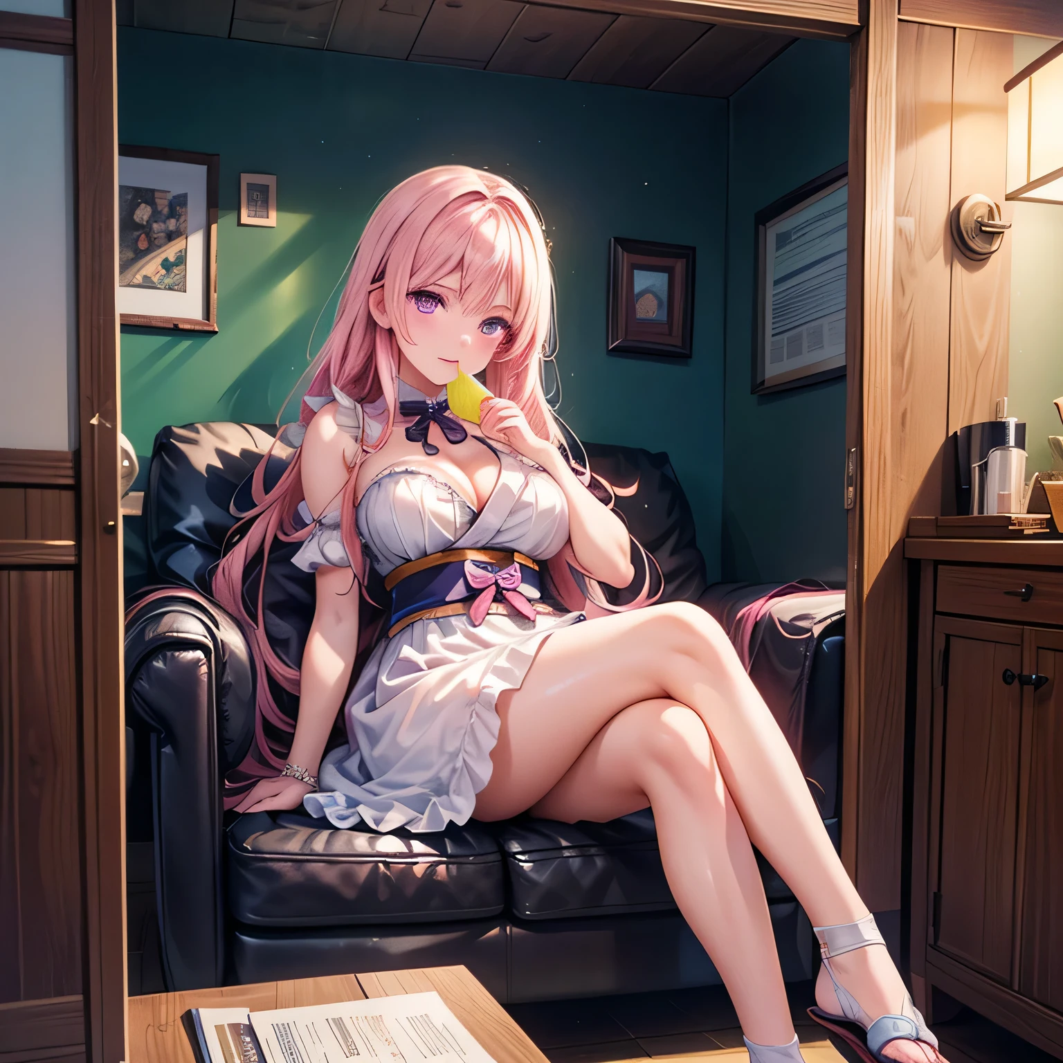 Reasonable, Super detailedな,(In 8K:1.3),Masseter muscle area,(masterpiece:1.2)、(Highest quality)、4K、Super detailed、(Movement Structure:1.4)、(Shining Lights、Atmosphere lighting), High resolution, Best Quality、(One girl:1.4),Super detailedな,Bright colors、Treebreak Production Art、(Warm color light source:1.2),High-level image quality、Fine image quality、Intricate details,Volumetric Lighting,Realism BREAK、Profile、 (Idol face)、(15 years old)、Very beautiful face and eyes, Beautiful images、 natural make up、big eyes、(Baby Face:1.5)、(Big Tits), (curvy body:1.2)、(glossy skin :1.5)、(Good, fullback panties:1.5), (Hotel Sofa:1.2) 、 (pink hair,blunt bangs,medium hair)、 (shy, embarrassed)、(sit:1.2)