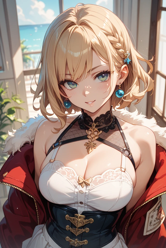 (software), masterpiece, Highest quality, High resolution k, clean, Cinema Lighting, Best Shadow, Volumetric lighting, ((Beautifully detailed face,)) Beautiful attention to detail, Beautiful and detailed hair, variegated hair, (Best lighting), (Very sexy young woman's body:1.4), (Mid-chest, Breastfeeding ), ((Fascinating:1.3, ))smile, Gazing lovingly at the viewer, Floating Hair, compensate, One girl, alone, blue eyes, Silver long hair, taxi driver hat, Open clothes, ((Underbust,)) Black Shirt, suspenders, Checked skirt, Knee socks, White gloves, indoor, Bedroom,Put your hand on the door, Open the door to your audience, (welcome), (Fascinating pose, ) ( Cowboy Shot, From above),