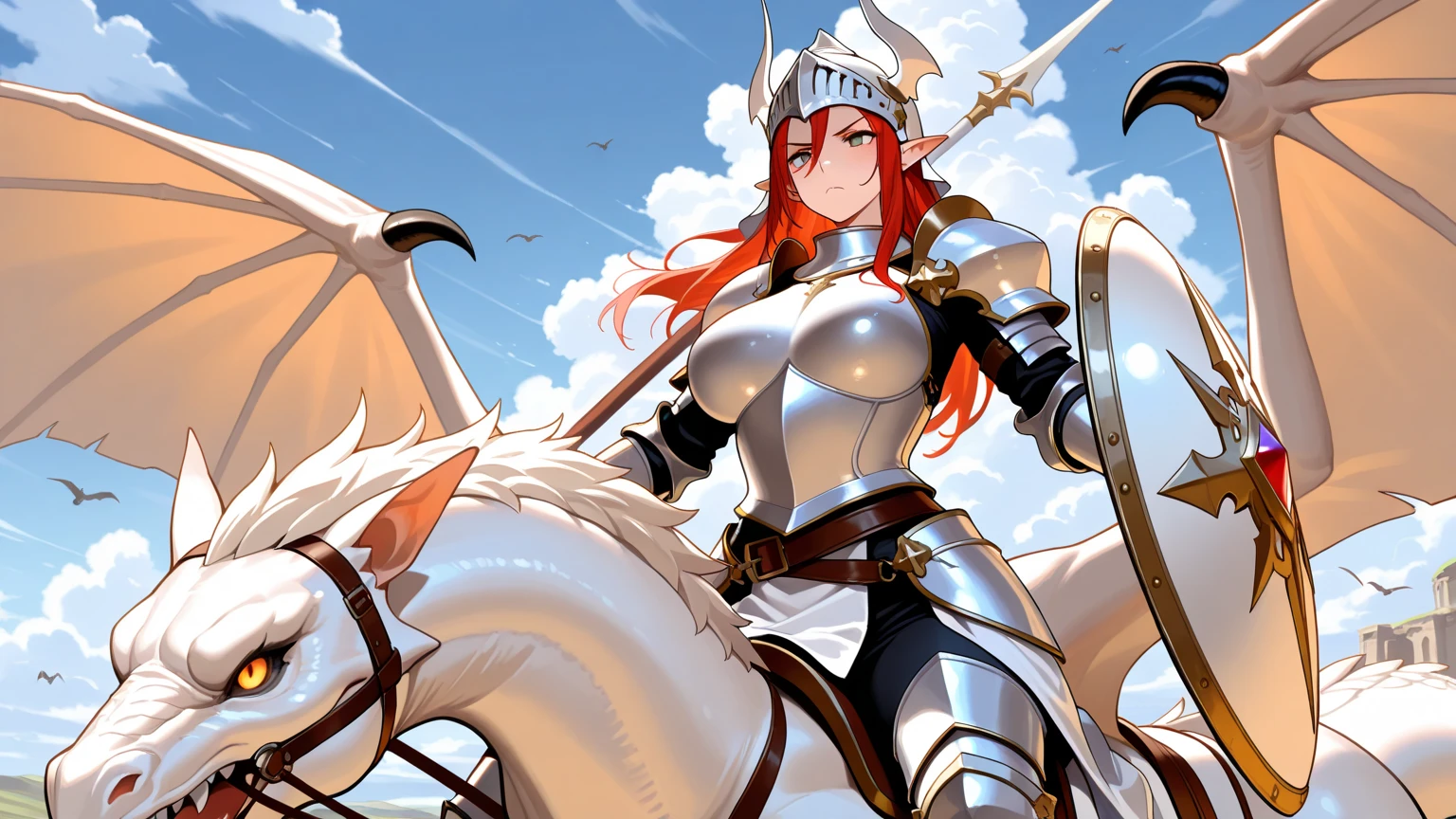 score_9, score_8_up, score_7_up, (An Anthro furry wolf girl, golden blonde furry body, red hair, wolf snout, black nose, MaleniaDef, helmet, covered eyes, single mechanical arm, prosthesis), naked, nipples, majestically walking, holding a golden curved sword, simple brown background, upper body shot,