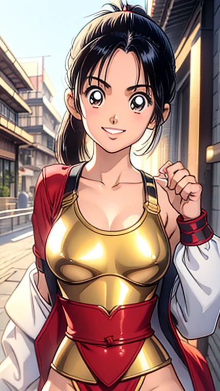 zenki(cute smile:1.2) , c twinbraids, tall female, curvy, huge breast, musclegirl, walking forest, pants, vest, smug, red hair