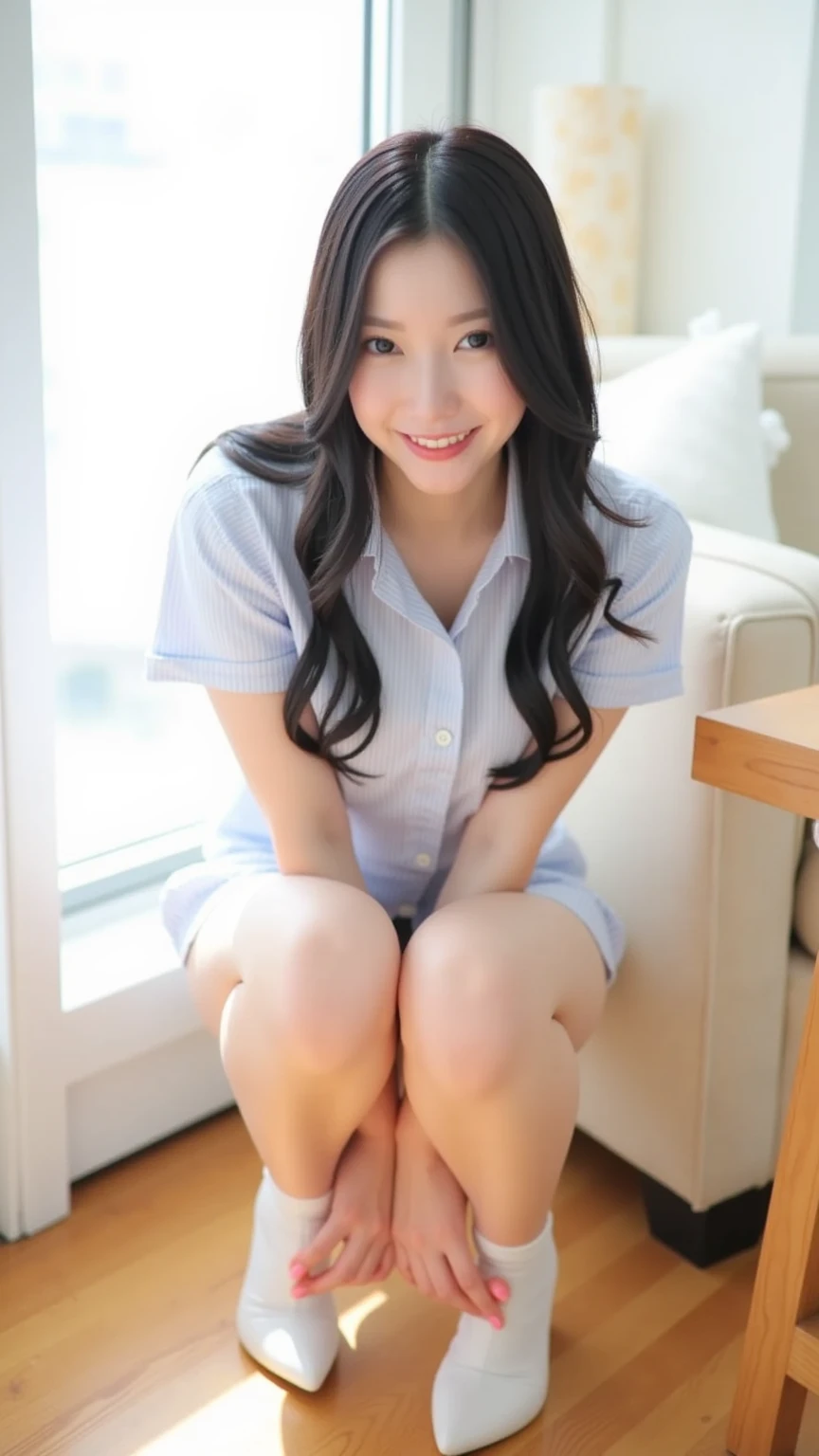 Laughter:1.5、I see your white pants:1.5,Short brown hair with side waves:1.5,