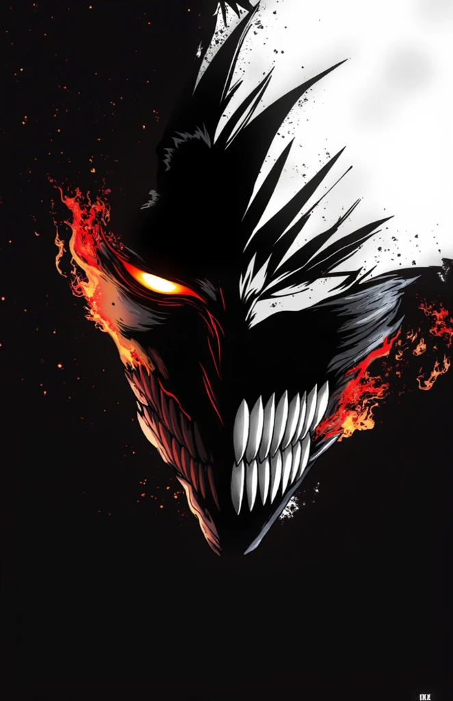 A psychopath. red-eyed. Grinning.