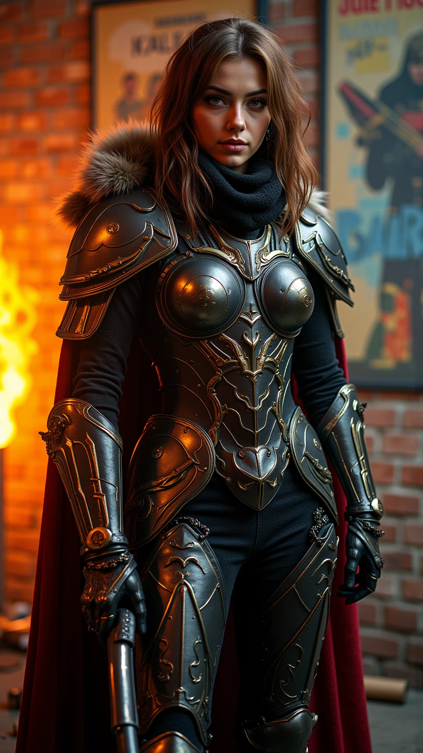 photo of 1girl, power, wearing sistersilence armor, mask details, ponytail, full armor, detailed shoulder armor, pauldron, gold armor, armor detail, eagle ornament, gold trimmings, pelvic curtain,  cape, holding sword, holding sword, hand on hilt, planted sword, tall stature, facial tattoo, <lora:tool - add_detail:1>
battle, army, firing, gun, charging
standing by desert storm, sandstorm, dune, dark ambiance,     <lora:Sister of Silence MK1 by CARAXES:0.7> subject  - corneo_power
