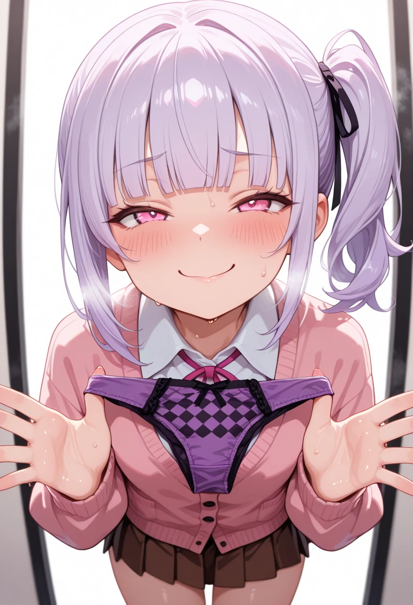 (8k、Best image quality、highest quality、masterpiece)、Detailed face、One Girl、Black Hair、((Twin tails))、Blunt bangs、short hair、Wavy Hair、Grey Eyes、Earrings、Wicked Smile、Grin、mask_Pull、Super big 、((Cute Girls))、Black mini skirt、jirai kei attire、Cowboy Shot、(night:1.8, Love hotels in Japan:1.8, Dark Room:1.8, Dark pink lighting:1.7, Teasing in bed)