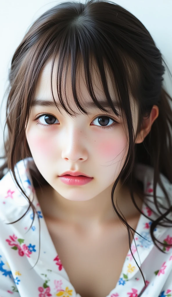 ((sfw: 1.4)), ((detailed face, professional photography)), ((sfw, (from front) , bed room , indoor, 1 Girl)), Ultra High Resolution, (Realistic: 1.4), RAW Photo, Best Quality, (Photorealistic Stick), Focus, Soft Light, ((15 years old)), ((Japanese)), (( (young face))), (surface), (depth of field), masterpiece, (realistic), woman, bangs, ((1 girl))