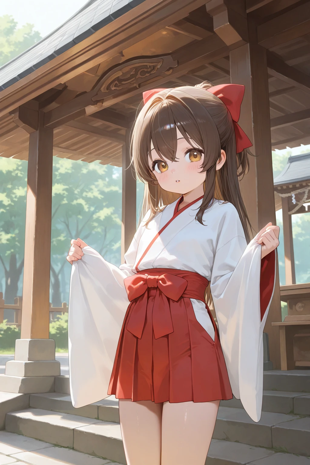 BREAK Perfect Anatomy、(High resolution:1.2)、Incredible illustrations、(Cute illustrations:1.2)、(nfsw)
(cinematic angle,solo focus,) (Beautiful background(Shrine grounds),
1girl(brown hair,twin tails, tanned skin: 1.3) 1girl((a girl,slender 1.7meters, 45kg, (Shrine maiden costume (white coat, scarlet hakama, tabi)(see through,,oversized clothes), lingerie), (netorare,)