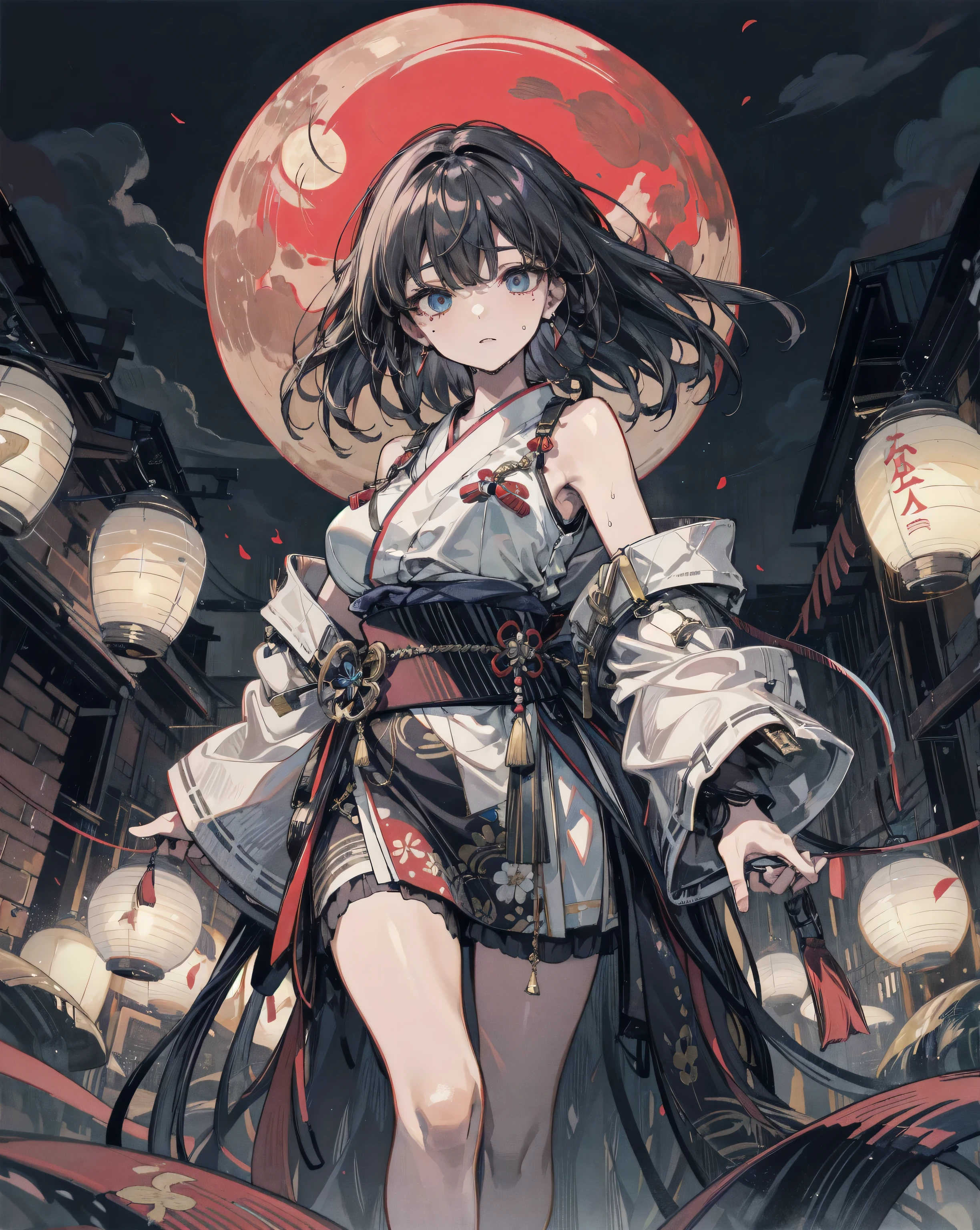 Japanese horror style,darkness, (rembrandt lighting:1.4),((masterpiece)), ((best quality)), (ultra-detailed), ((extremely detailed cg)),  [colorful], 
((an extremely delicate)), (perfect lighting), ((8k)), (dynamic angle), (sharp image), 
lens flare,darkness, (rembrandt lighting:1.2),
A confrontation between a female samurai with cat ears, (bare shoulder),(cleavage),thighs,japanese sord, seductive smile,a little sweat, 
Ancient Japanese yokai,(Giant skeleton), gashadokuro,
a fierce and famous battle is in the offing,
Japanese Ghost Stories
pensive expression,old paper-Lanterns, small boat,

BREAK Artistic, memorable masterpieces, moments in history,Close-up of the upper body,from above,
Battle,dynamic angle, dynamic pose, 
Cowboy shot, face, Strong wind blowing, ,Pre-Raphaelite, Rubric Maxim,maid outfit,sharp focus, perfect hands, perfect face, perfect eyes, perfect light, dynamic light, natural light,