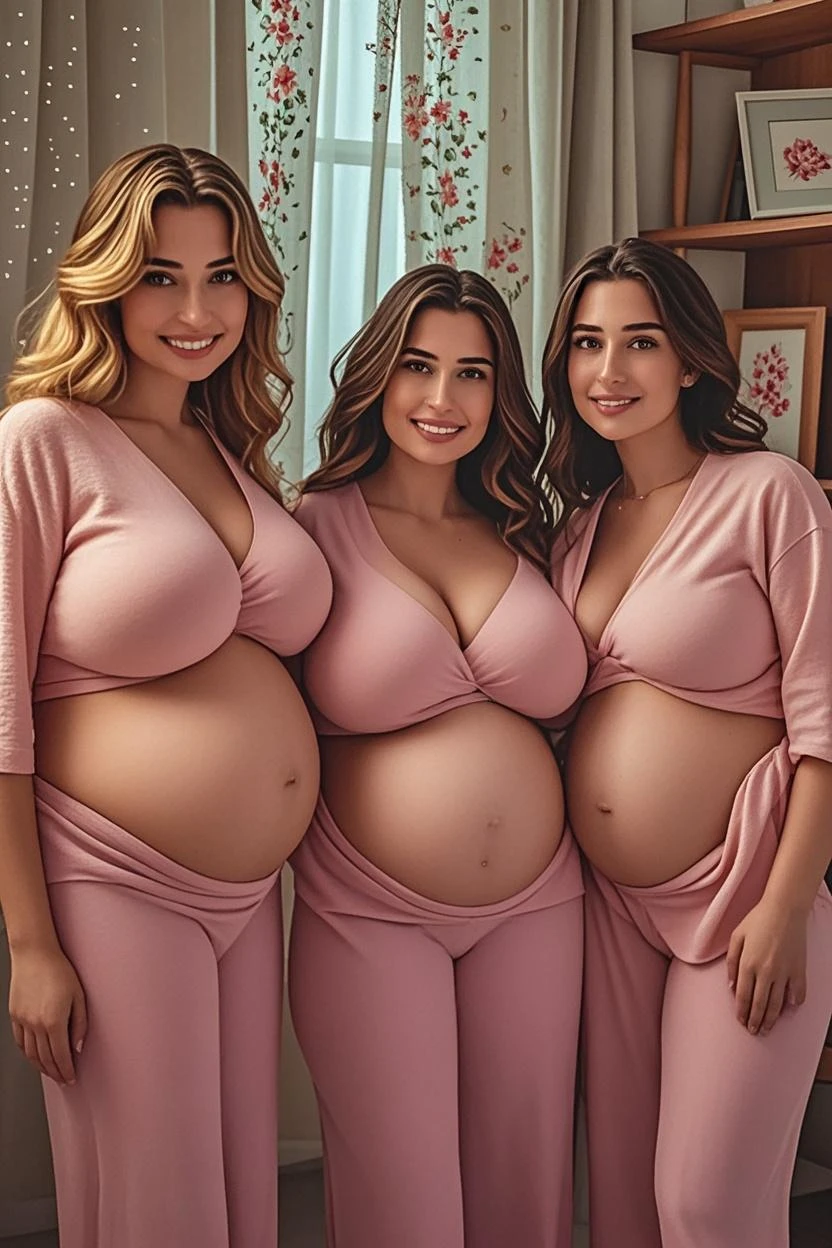 3+ girls, all identical, lined up, looking at viewer, very high resolution, (massive), all pregnant, kissing each other, both naked, both nude, both no clothes, both no underwear, both no pubic hair, both very large breasts, both flat medium length hair, both looking up at me, both are squatting shoulder to shoulder, both girls are spreading their legs, both girls genitals are exposed, both have milk dripping from breasts, both have lactating breasts, both girls are smiling with pleasure, photo taken from my perspective, photo zoomed out, at noon, in a church full of people, extremely detailed faces, extremely accurate faces, very high quality, many people in background, large crowd in background, people standing in background, one belly button, anatomically correct stomachs, all breasts must be lactating