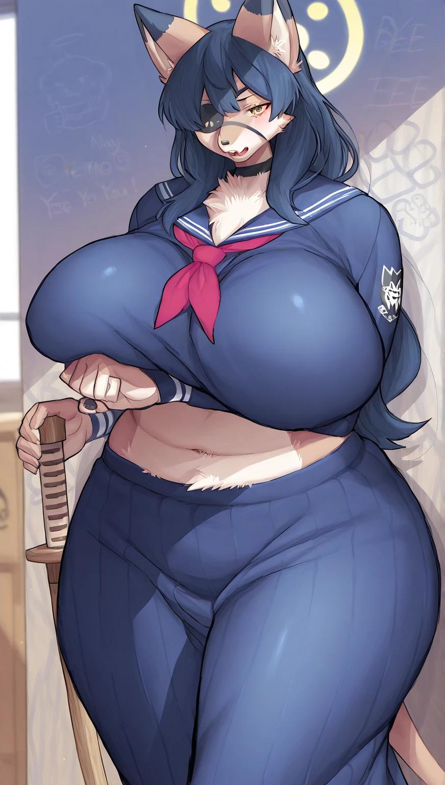 maternal smile, blushing, Pompones, uniform, crop top, midriff skirt, miniskirt, crop top overhang, clothes lift, large, sweat, thick thighs, (huge chest 1.5), cheerleader uniform, wet clothes, semi-transparent clothing, erect nipple under clothes, high ponytail, visible underwear, micro thong, (high thong), (standing on one leg), masterpiece, best quality,  Very detailed
