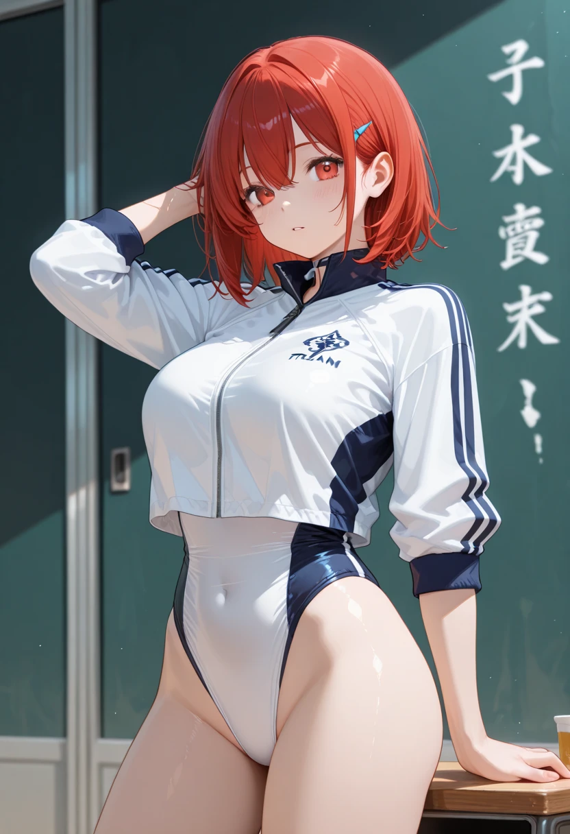 Petite loli girl with orange short hair shows tits in cosuma adidas